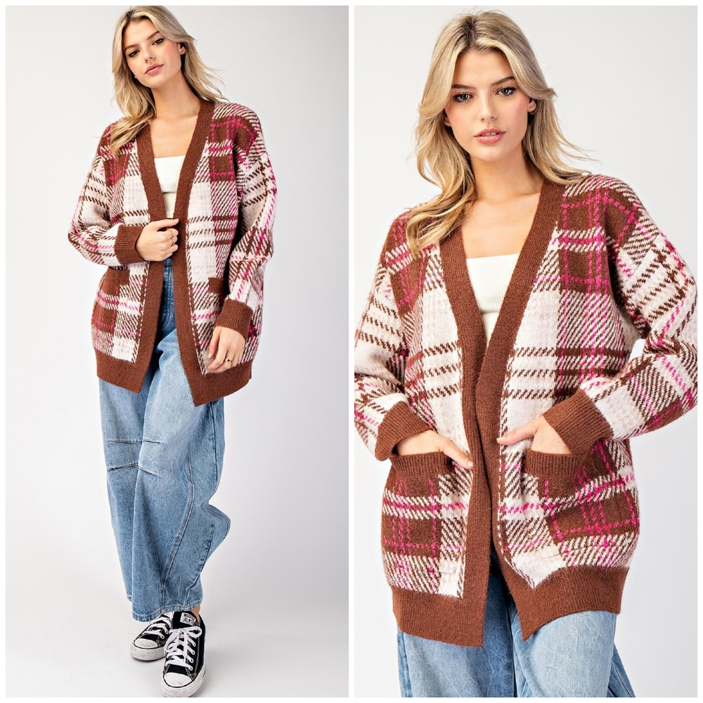 ee:some Cozy Chic Brown Plaid Cardigan - Picture 11 of 15